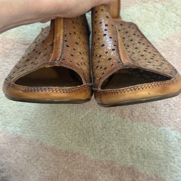 Pikolinos Java W5A-1805 Brandy Leather Peep Toe Perforated Slingback Sandal Boho - Picture 3 of 8